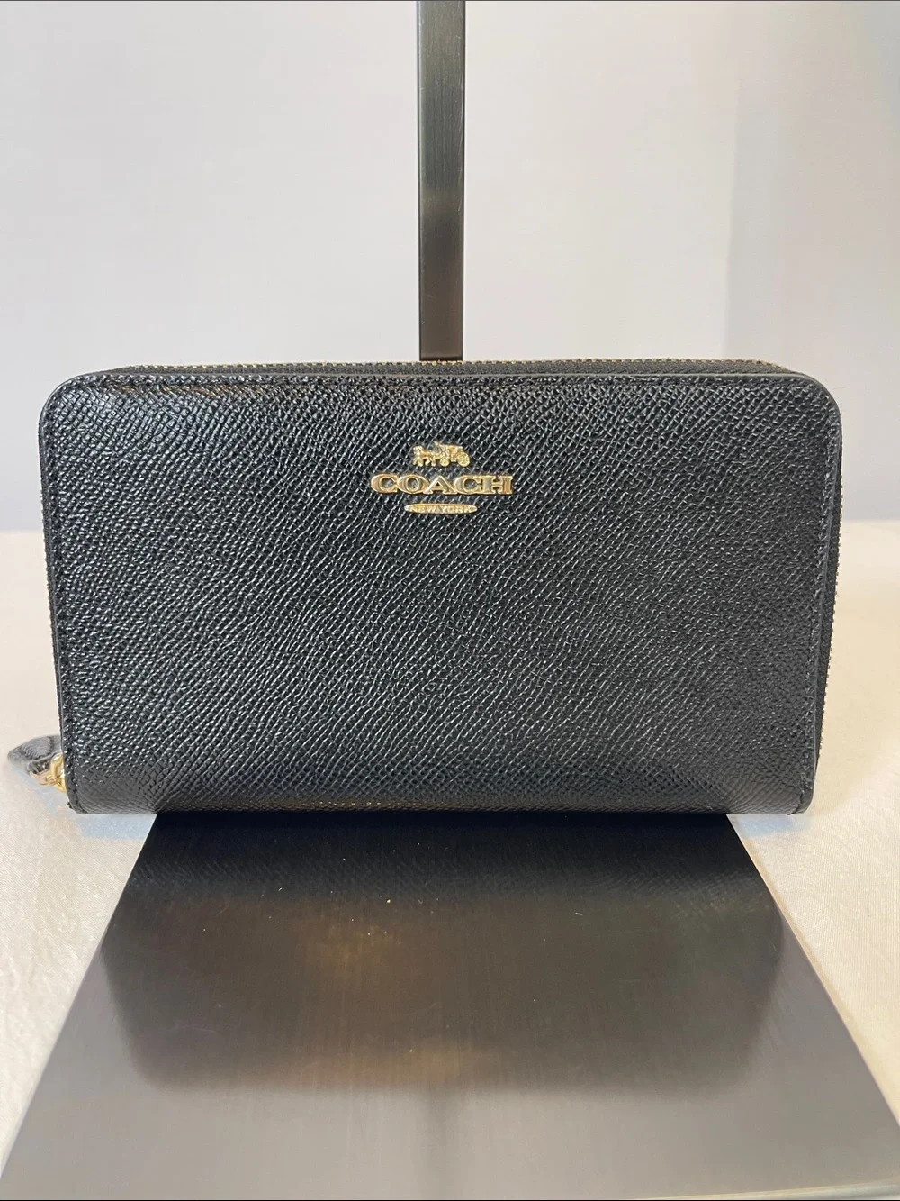 Coach H1980-58584 Black Crossgrain Leather Accordion Zip Wallet Style